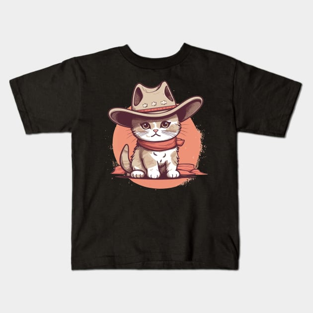 Funny Cat Cowboy Cowgirl Meow Howdy Meowdy Kids T-Shirt by KsuAnn